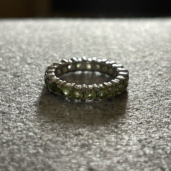 925 Sterling silver eternity ring band, possibly peridot.